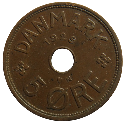 1929 Denmark 5 Ore Coin