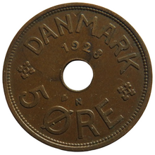 Load image into Gallery viewer, 1928 Denmark 5 Ore Coin
