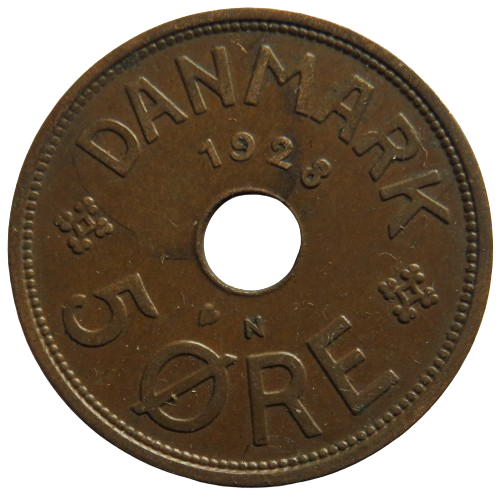 1928 Denmark 5 Ore Coin