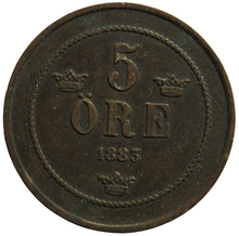 Load image into Gallery viewer, 1883 Sweden 5 Ore Coin
