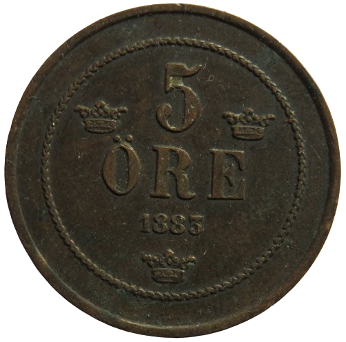 1883 Sweden 5 Ore Coin