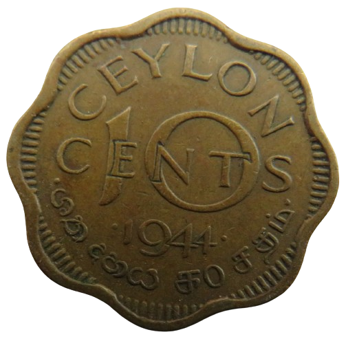 1944 King George VI Ceylon 10 Cents Coin