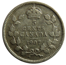 Load image into Gallery viewer, 1907 King Edward VII Canada Silver 5 Cents Coin
