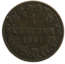 Load image into Gallery viewer, 1861 German States Wurttemberg One Kreuzer Coin
