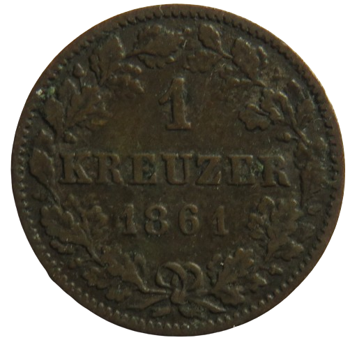 1861 German States Wurttemberg One Kreuzer Coin