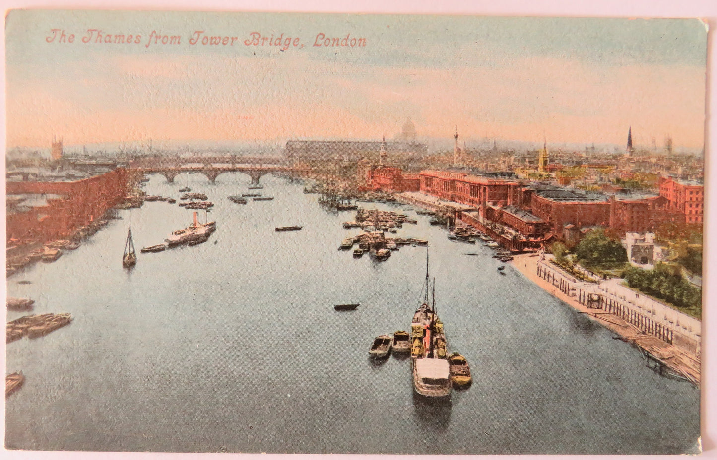 Vintage Postcard of The Thames from Tower Bridge, London - Valentine's Series