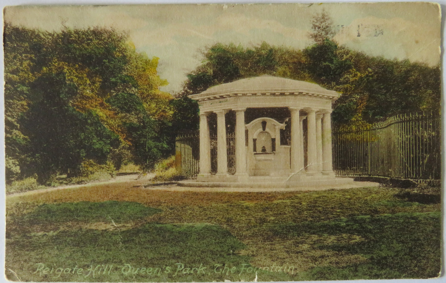 Vintage Postcard of Reigate Hill, Queen's Park, The Fountain, 1922