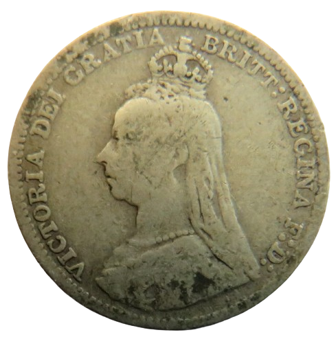 1893 Queen Victoria Jubilee Head Silver Threepence Coin - Great Britain