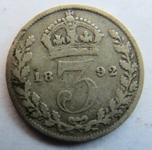 Load image into Gallery viewer, 1892 Queen Victoria Jubilee Head Silver Threepence Coin - Great Britain
