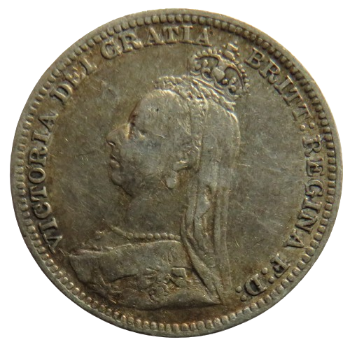 1891 Queen Victoria Jubilee Head Silver Threepence Coin - Great Britain