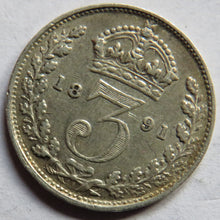 Load image into Gallery viewer, 1891 Queen Victoria Jubilee Head Silver Threepence Coin - Great Britain
