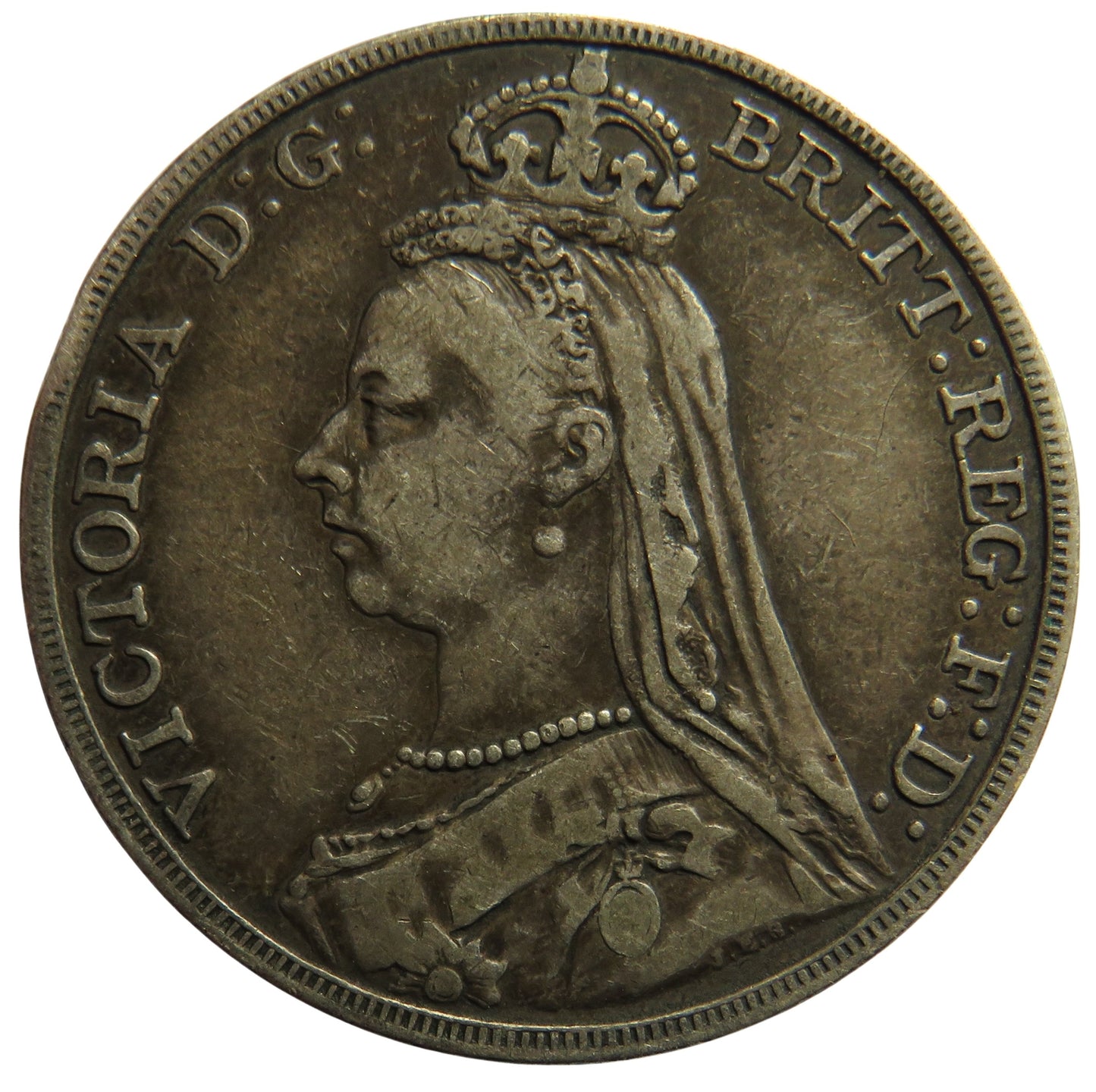 1890 Queen Victoria Jubilee Head Silver Crown Coin - Great Britain