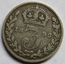 Load image into Gallery viewer, 1893 Queen Victoria Jubilee Head Silver Threepence Coin - Great Britain
