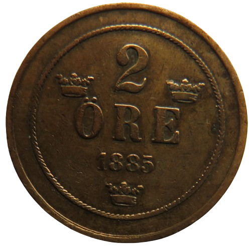 1885 Sweden 2 Ore Coin