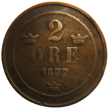 Load image into Gallery viewer, 1877 Sweden 2 Ore Coin
