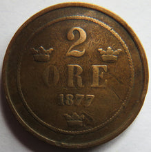 Load image into Gallery viewer, 1877 Sweden 2 Ore Coin
