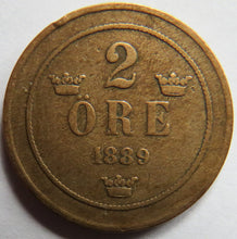 Load image into Gallery viewer, 1889 Sweden 2 Ore Coin
