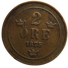 Load image into Gallery viewer, 1875 Sweden 2 Ore Coin
