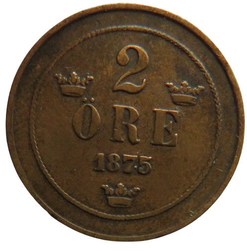 1875 Sweden 2 Ore Coin