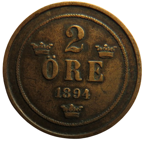 1894 Sweden 2 Ore Coin