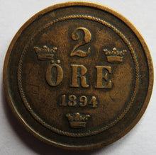 Load image into Gallery viewer, 1894 Sweden 2 Ore Coin
