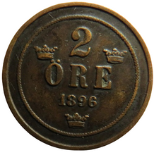 Load image into Gallery viewer, 1896 Sweden 2 Ore Coin
