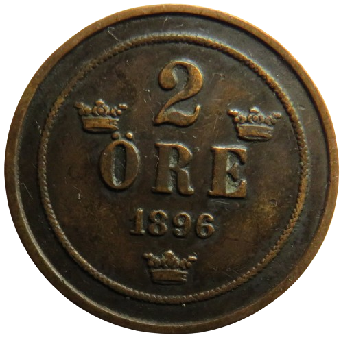 1896 Sweden 2 Ore Coin