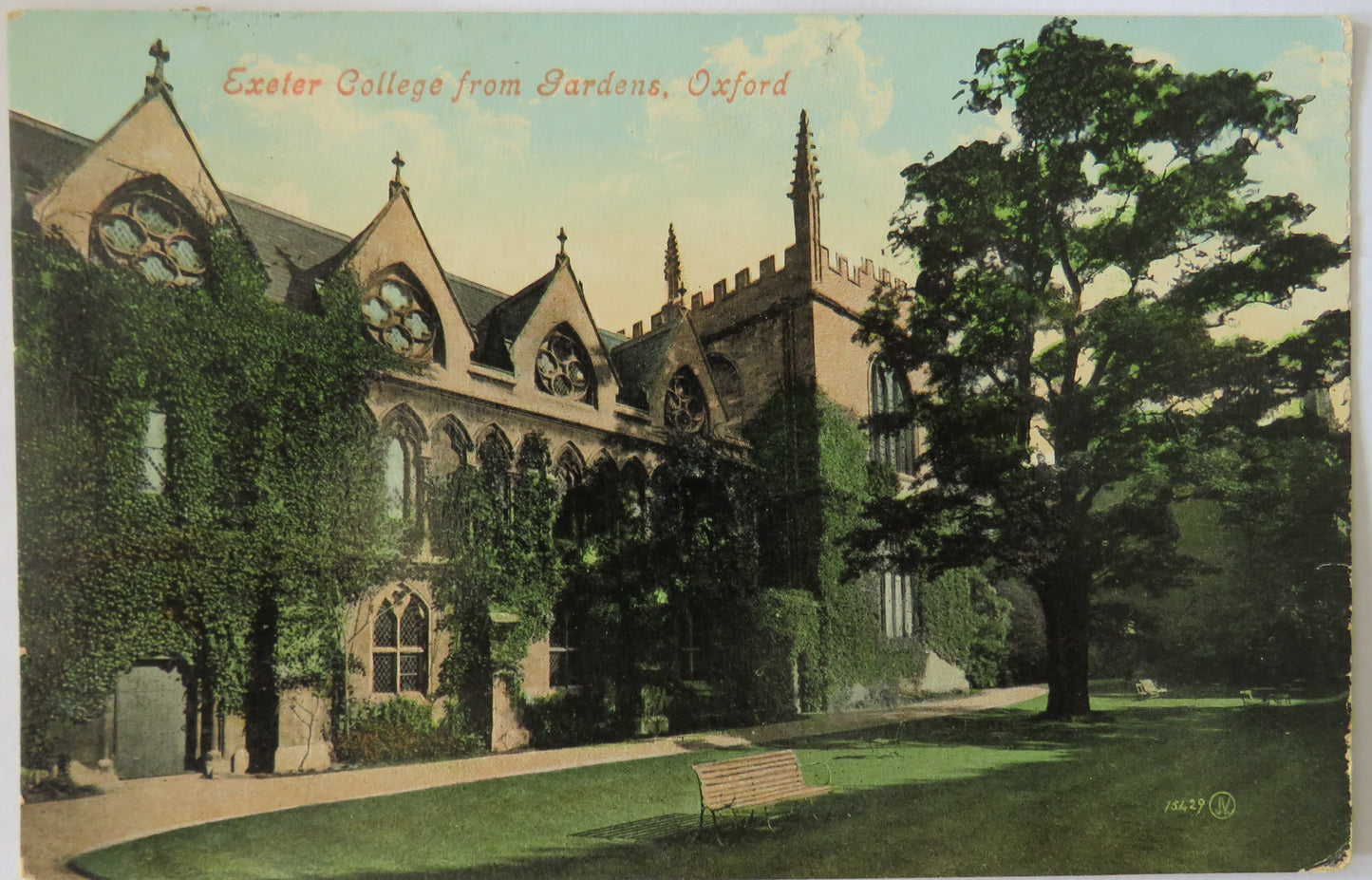 Vintage Postcard of Exeter College from Gardens, Oxford, 1910