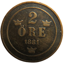 Load image into Gallery viewer, 1881 Sweden 2 Ore Coin
