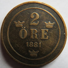 Load image into Gallery viewer, 1881 Sweden 2 Ore Coin
