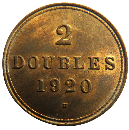 1920-H Guernsey 2 Doubles Coin In High Grade