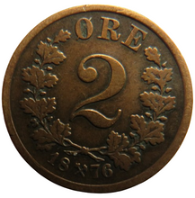 Load image into Gallery viewer, 1876 Norway 2 Ore Coin
