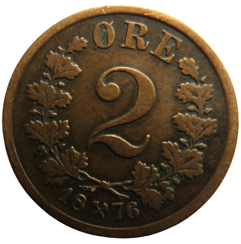 1876 Norway 2 Ore Coin