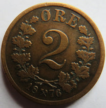 Load image into Gallery viewer, 1876 Norway 2 Ore Coin
