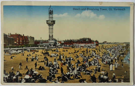 Vintage Postcard of Beach and Revolving Tower, Gt. Yarmouth, 1914