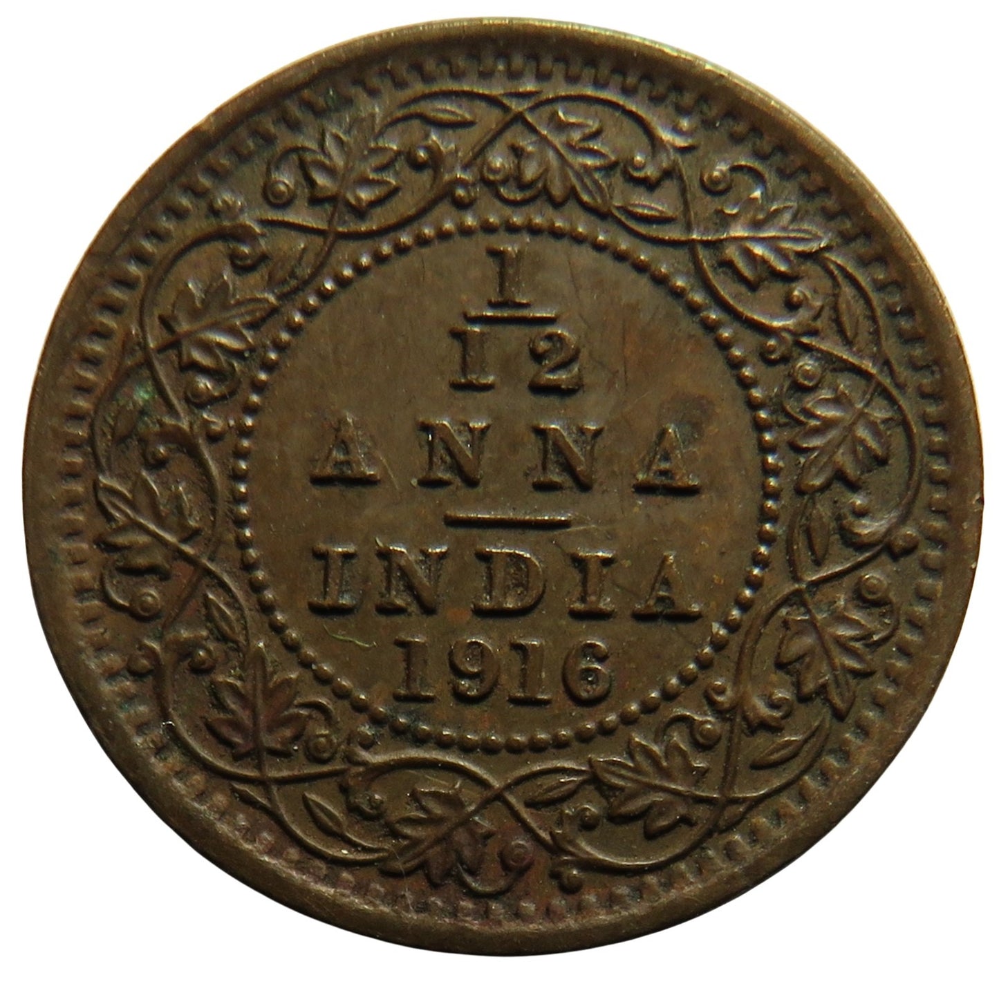 1916 King George V India 1/12th Anna Coin