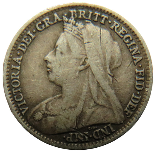 1894 Queen Victoria Silver Threepence Coin - Great Britain