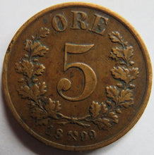 Load image into Gallery viewer, 1899 Norway 5 Ore Coin
