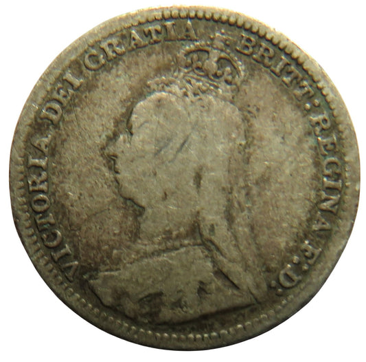 1890 Queen Victoria Jubilee Head Silver Threepence Coin - Great Britain