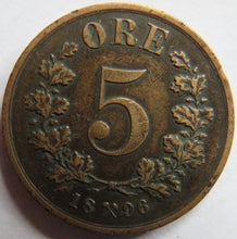 Load image into Gallery viewer, 1896 Norway 5 Ore Coin
