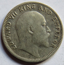 Load image into Gallery viewer, 1906 King Edward VII India Silver 1/4 Rupee Coin
