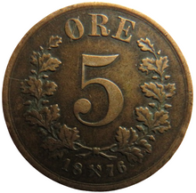 Load image into Gallery viewer, 1876 Norway 5 Ore Coin
