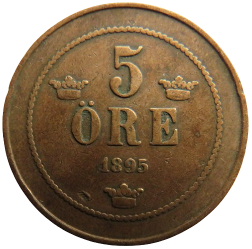 1895 Sweden 5 Ore Coin