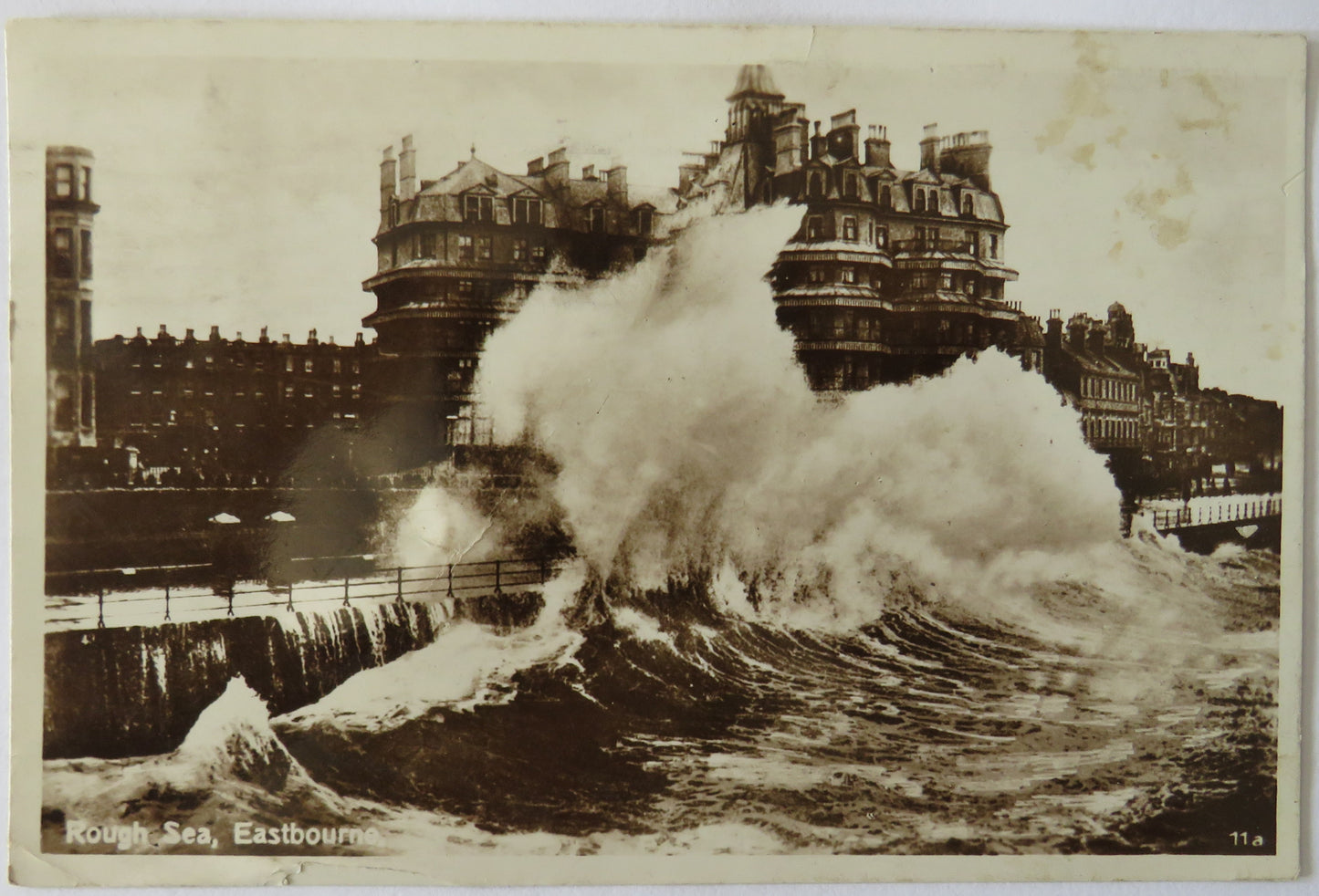 Vintage Postcard of Rough Sea, Eastbourne, 1928