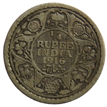 Load image into Gallery viewer, 1916 King George V India Silver 1/4 Rupee Coin
