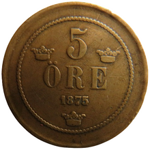 Load image into Gallery viewer, 1875 Sweden 5 Ore Coin
