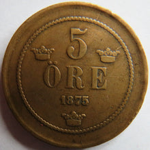 Load image into Gallery viewer, 1875 Sweden 5 Ore Coin
