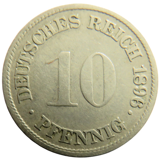 1896-G Germany 10 Pfennig Coin