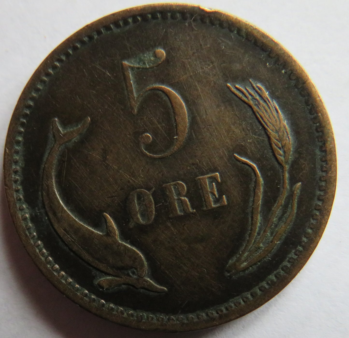 1891 Denmark 5 Ore Coin