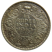 Load image into Gallery viewer, 1940 King George VI India Silver 1/4 Rupee Coin
